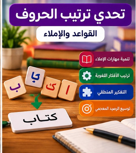 صورة تعليمية لترتيب الحروف وتكوين الكلمات العربية الصحيحة